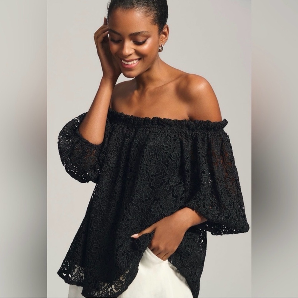 Maeve Black Lace Off-Shoulder Blouse